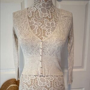 GUESS Jeans V-neck button-down cotton knit cardigan geometric knit pattern S